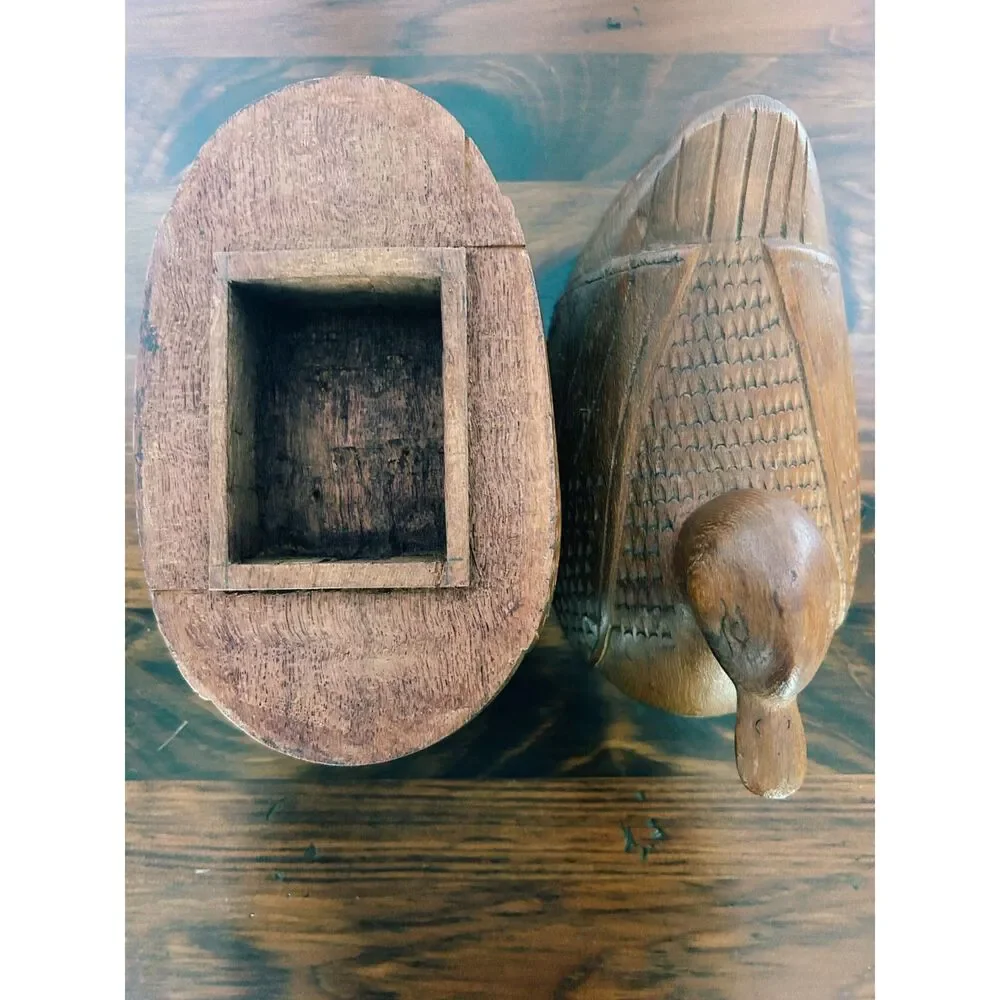 Vintage Hand-Carved Teak Wood Duck Trinket Box